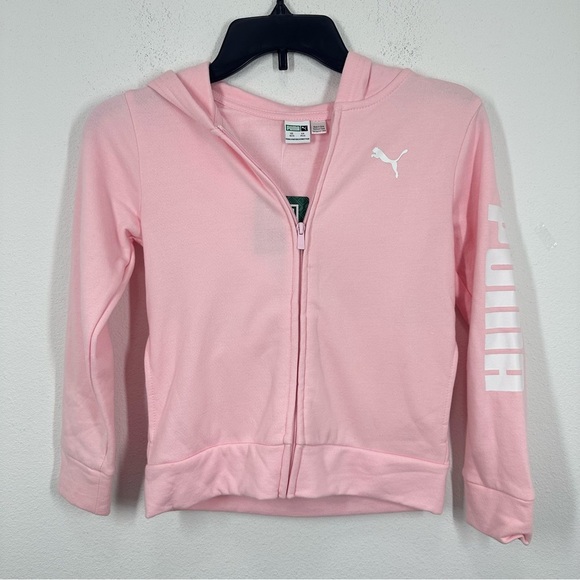 Puma Light Pink Girls Full Zip Hooded Sweatshirt Logo Athletic School Fall NWT - Picture 1 of 6